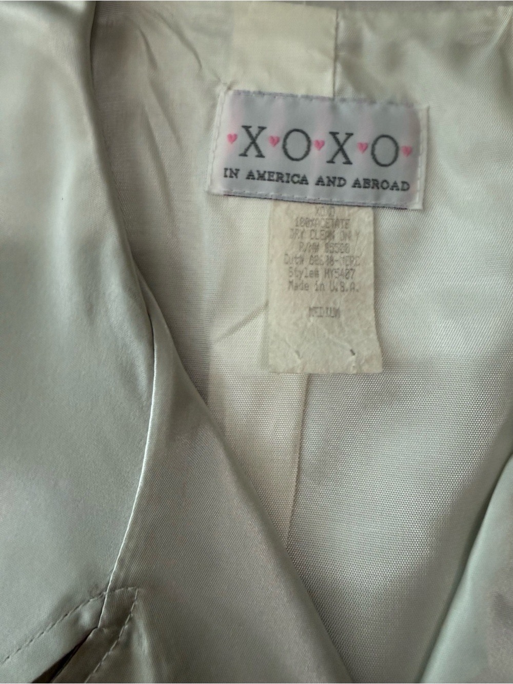 Vintage XOXO Women's Double-Breasted Satin Blazer in Pale Silver - Picture 3 of 8
